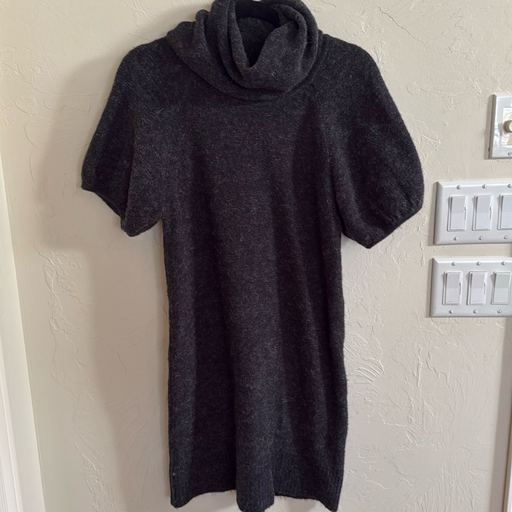 Charcoal sweater dress with cowl neck
